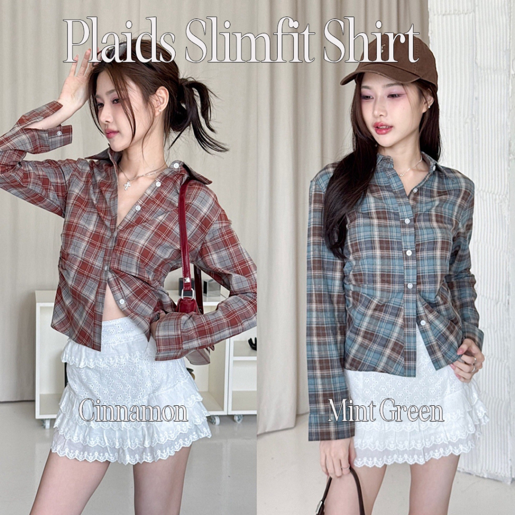 Choosedress A4670 Plaids Slimfit Shirt เสื้อเชิ้ตลายสก็อต เสื้อเชิ้ตจั๊มเอว