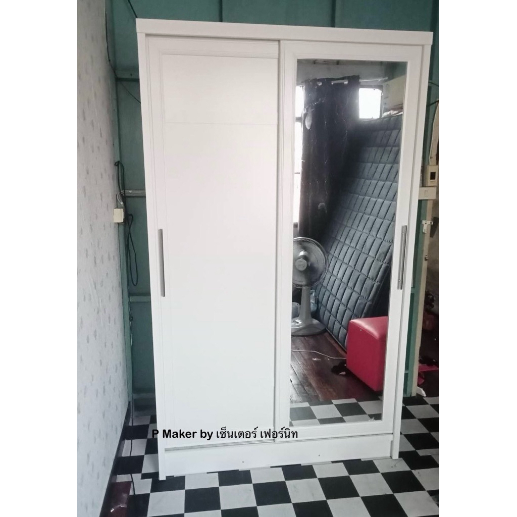 ตู้เสื้อผ้าบานเลื่อน บานสไลด์ กว้าง 120cm *ส่งฟรี กทม. ปริมณฑล ถ้า ตจว.เช็คค่าส่งก่อนได้ ราคา ถูกที่สุด ดีลบีเคเค แกลเลอรีภาพที่ 3
