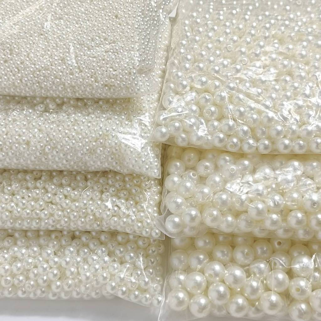 500 กรัม ลูกปัดมุก 4/5/6/8/10/12/14 มิล ลูกปัดกลม สีมุกเทียม