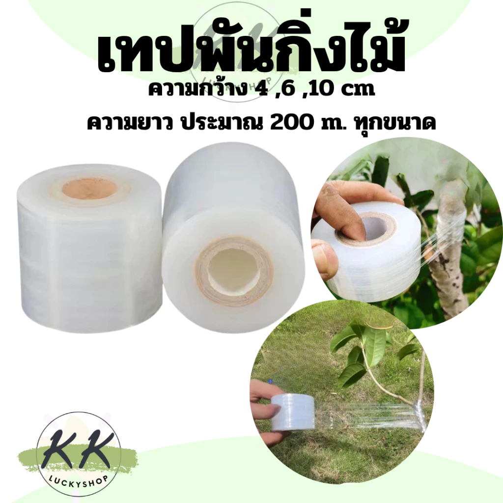 ฟิล์มยืดไซส์ตัด เทปพันกิ่งทาบ แลปพลาสติก ยาว 200 เมตร หน้ากว้าง 4,6,10 ซม.หนา20 ไมครอน