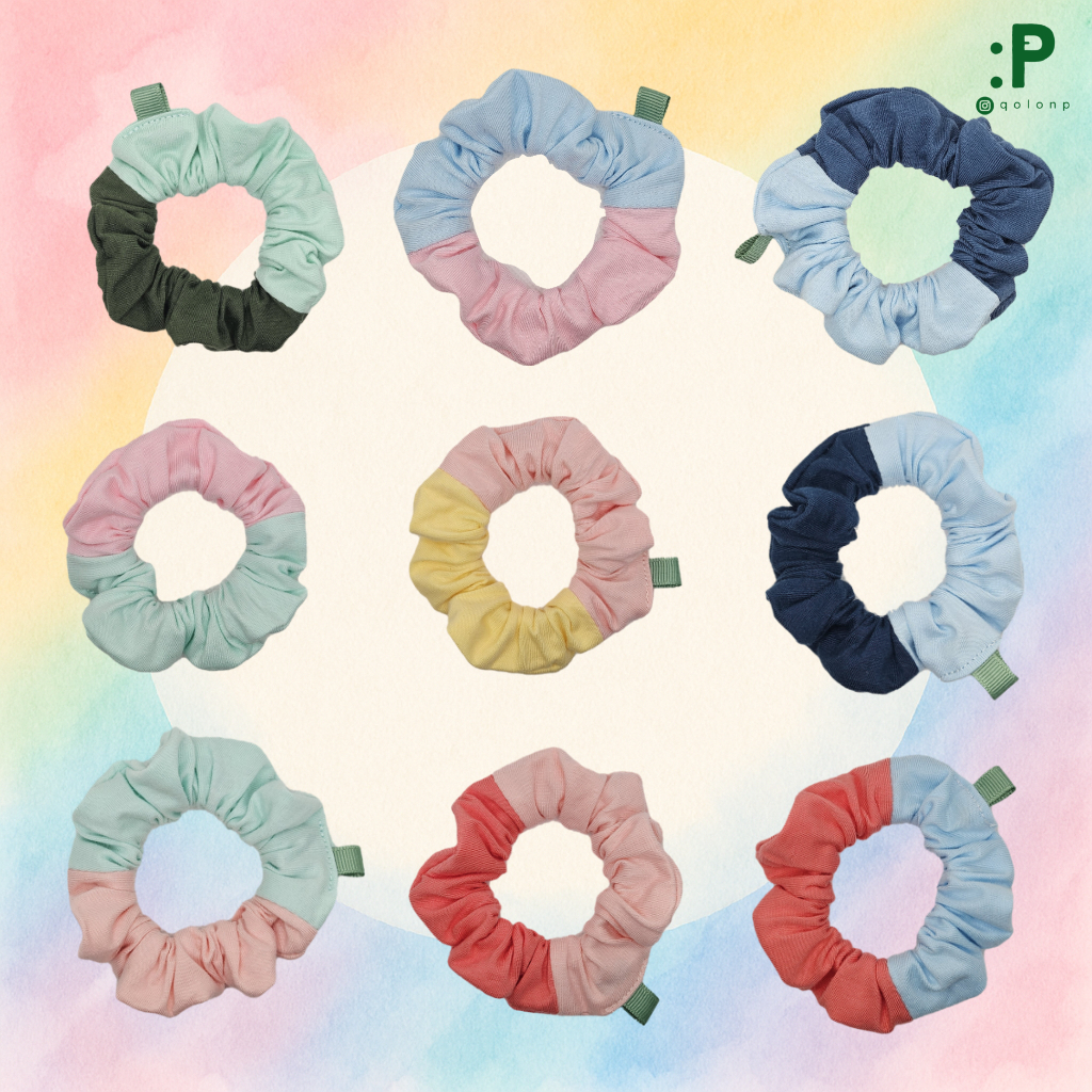Scrunchies ที่รัดผม ยางมัดผม ยางรัดผม โดนัทรัดผม โดนัทมัดผม ผ้ายืดคอตต้อน นุ่มนิ่ม ฟูๆ สไตล์ทูโทน สีละมุน
