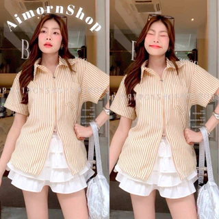 🔥aimorn_shop🔥เสื้อเชิ้ต ดีเทลแต่งซิป แมทช์ง่าย จะใส่เป็นเสื้อเชิ้ตหรือเสื้อคลุมก็ปัง งานน่ารักมาก