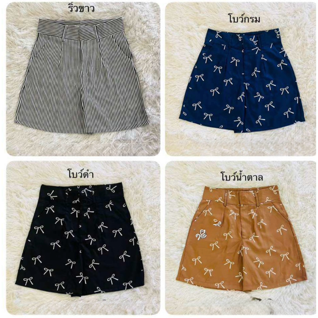 A01กางเกงขาสั้นตะขอมีหูพิมพ์ลายผ้าซาราห์
