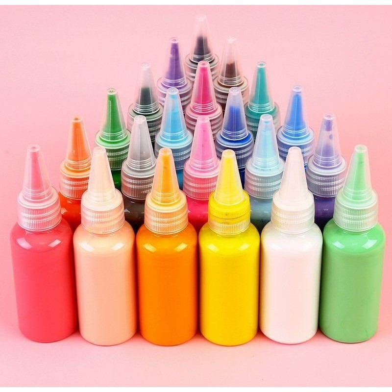 Acrylic Color สีอะคริลิคขวด 100/50 มล. พร้อมฝาปิด Non-Toxic ติดทน กันน้ำ สำหรับทาสีตกแต่งงานต่างๆ