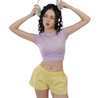 FlexTee เสื้อครอป สกีนเพชรแนบตัว ลามะ ทรงสวยผ้านุ่มมาก