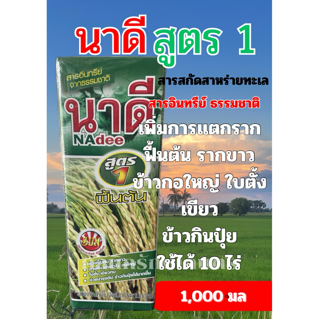 ฮอร์โมนสารสกัดสาหร่าย นาดี สูตร 1 ฟื้นต้นกอใหญ่ใบเขียว ข้าวกินปุ๋ย ขนาด 1 ลิตร