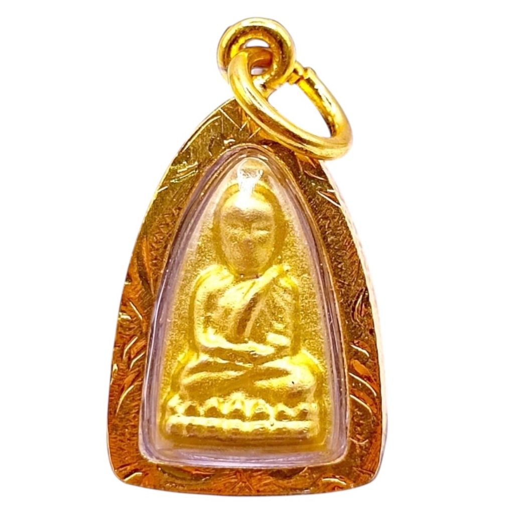 K426 หลวงปู่ทวด วัดช้างให้ พิมพ์เตารีด เนื้อทองทิพย์ องค์เล็ก 1.0x2.5 ซม. กรอบทองไมครอน