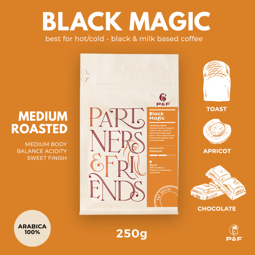 P&F Black Magic Blend ขนาด 250g เมล็ดกาแฟคั่ว arabica 100% (คั่วกลาง) | P&F Coffee พีแอนด์เอฟ คอฟฟี่