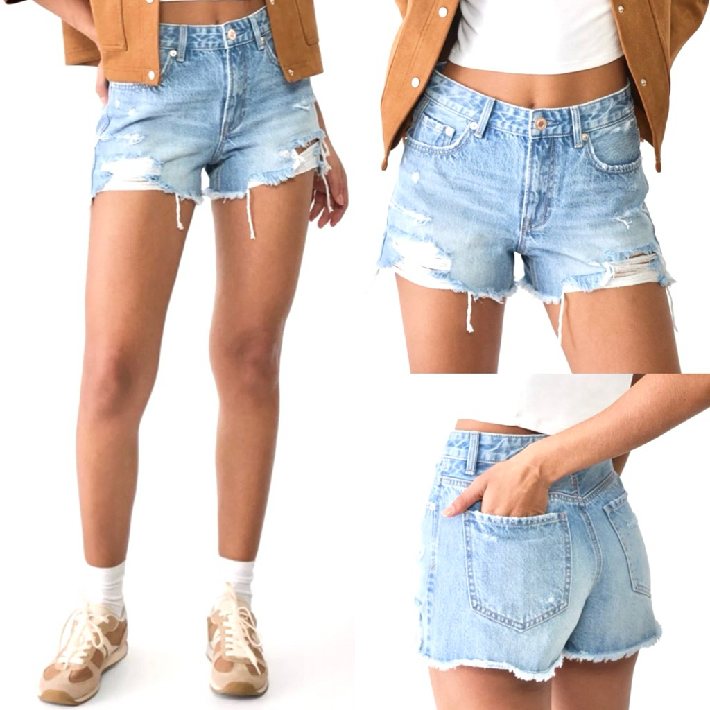 STRADI D75 Ripped Denim Shorts