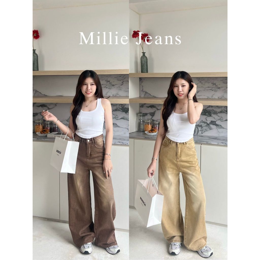 Beberlin กางเกงยีนส์ ขากระบอกใหญ่ สีเฟด รุ่น Millie Jeans / No : 2389