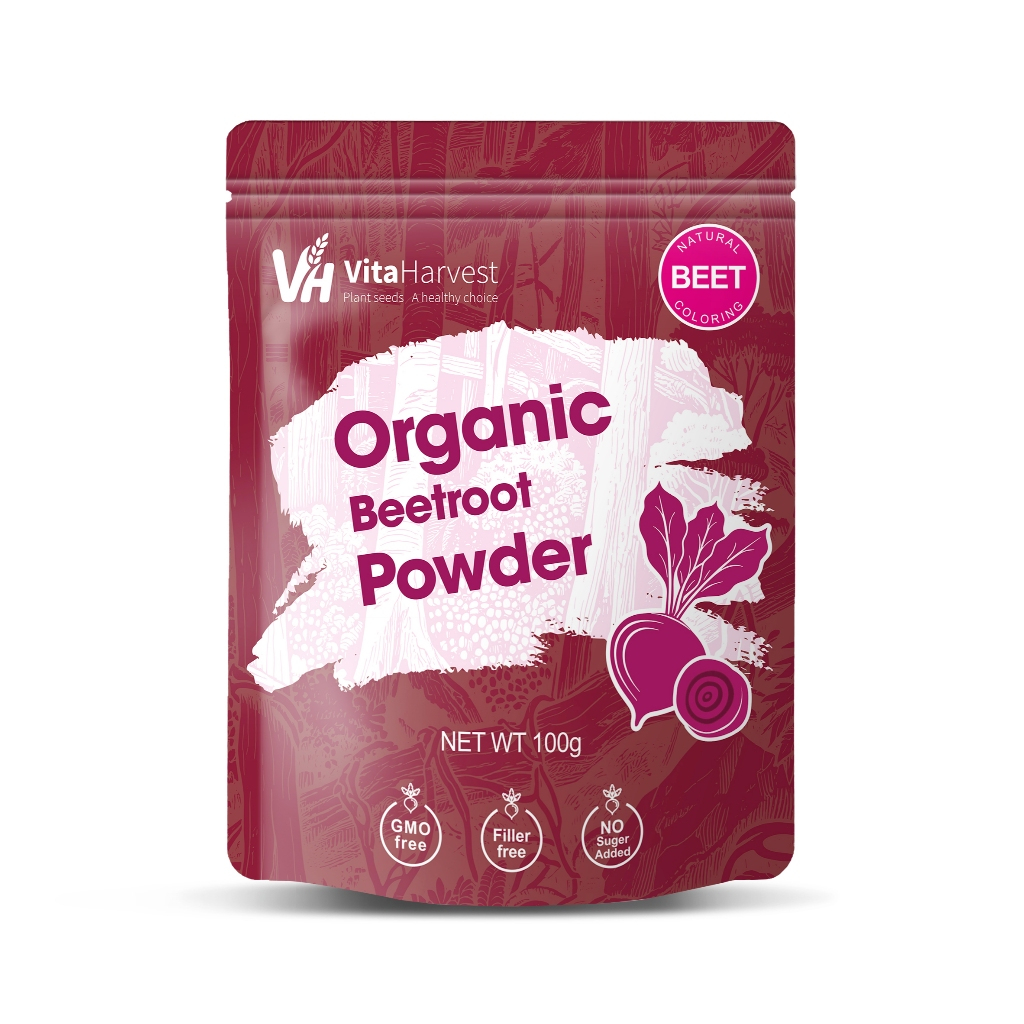ผงบีทรูท ออร์แกนิค 100 กรัม (Organic Beetroot Powder) ส่วนผสมบริสุทธิ์ 100% ไม่มีน้ำตาล