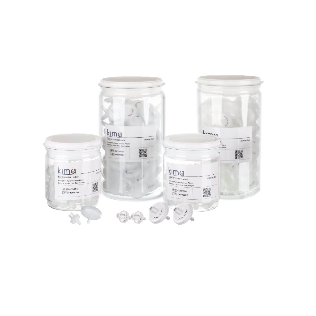 ตัวกรองสารละลาย SYRINGE FILTER PTFE (100/BOX) KIMA มีหลายขนาดให้เลือก Hydrophilic type