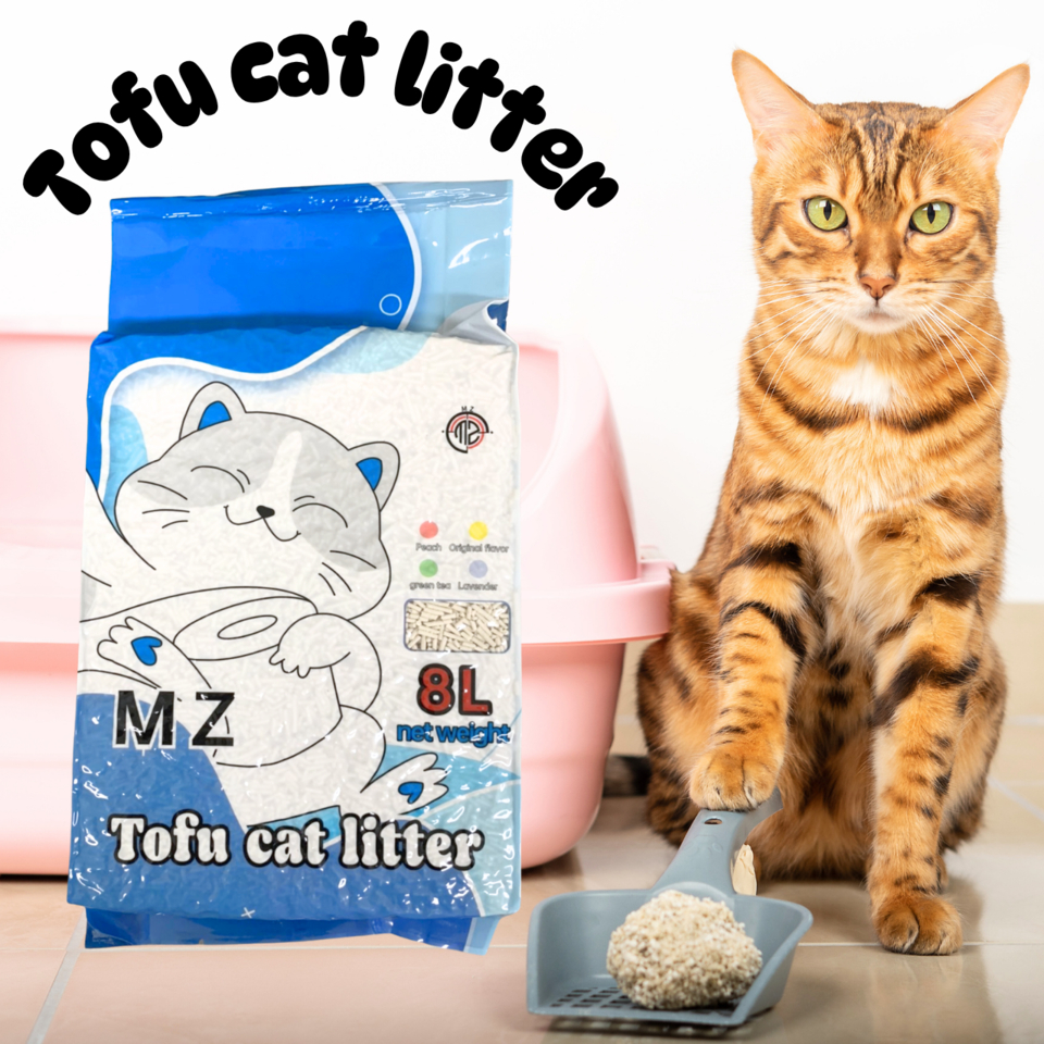 Tofu Cat Litter MZ ทรายแมวเต้าหู้ 8L กำจัดกลิ่นดี ฝุ่นน้อย ละลายน้ำได้