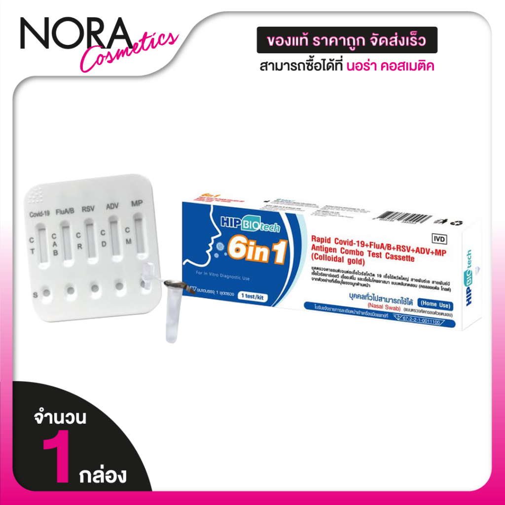 Hip Biotech 6in1 ATK Covid19, Flu A/B, RSV, ADV, MP Antigen Combo Test Cassette [Nasal Swap]