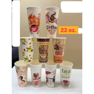 (L&P )แก้วกาแฟกระดาษ ร้อน/เย็น 22 ออนซ์ คละ ลาย/ยกลัง 1000 ใบ/ ปาก 90/ขายแยกฝา