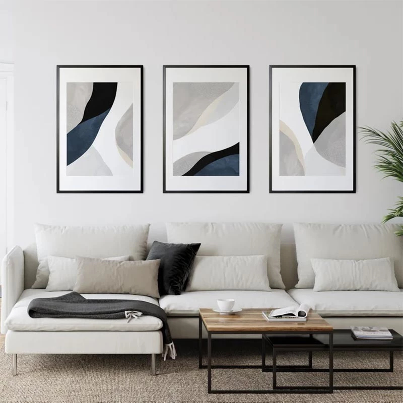 (พร้อมส่งจากไทย) สีกรมท่า Wall Art Minimalist Indigo ผ้าใบภาพวาดห้องนอนห้องนั่งเล่นโมเดิร์นสแกนดิ