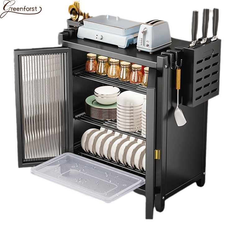 Greenforst ตู้คว่ำจาน ที่คว่ำจานมีถาดรองน้ำหยด ชั้นวางจานเหล็กคาร์บอน มีฝาปิด กันฝุ่นและกันแมลง ตู้เก็บจานชาม รุ่น 2349