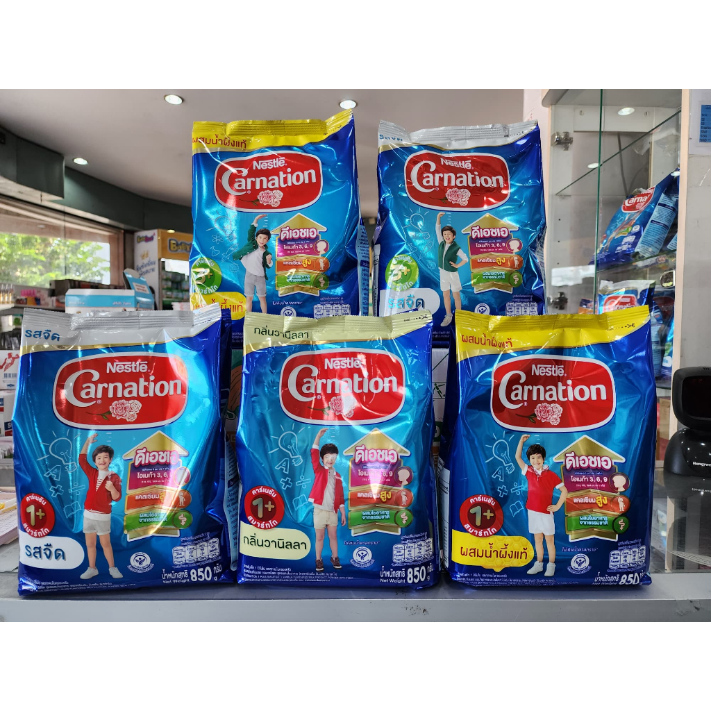 นมผง Carnation (คาร์เนชั่น พลัส 1+  3+  ขนาด 850 กรัมต่อถุง (  1 ปี ,3ปีขึ้นไป   )