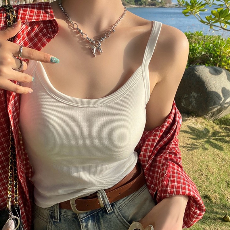 ลำลองสีพื้นมีบราในตัวเสื้อกล้ามรัดรูปลำลอง ฤดูร้อนใส่สบายสาวอวบใส่ได้ไม่ร้อนผ้าเรย่อนใส่สบาย  เข้ารูปเสื้อกล้าม - รูปที่ 2