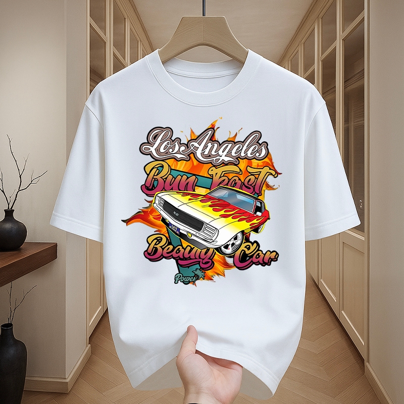 เสื้อผู้ชาย สกรีนลายรถวินเทจ เสื้อยืดคอกลมสตรีทแฟชั่นวินเทจ oversize t shirt men เสื้อคนอ้วน ใส่สบาย