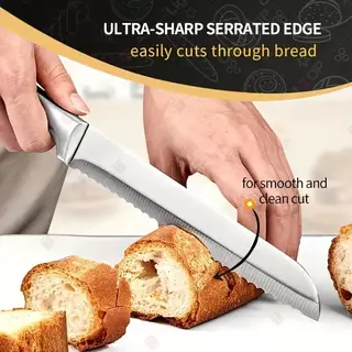 มีดตัดขนมปัง มีดใบเลื่อย มีดหั่นขนมปัง(Bread Knife) มีดตัดเค้ก แบบฟันหยัก สแตนเลสไร้รอยต่อ ขนาด 13 นิ้ว