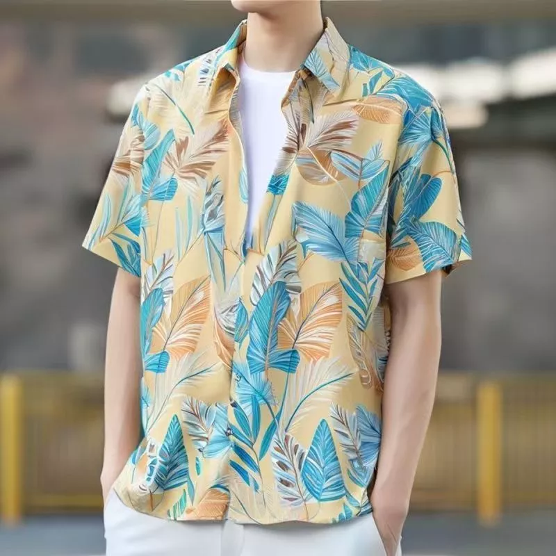 เสื้อฮาวายชาย แขนสั้น ลายดอก ผ้านิ่ม สไตล์เกาหลี thumbnail 4