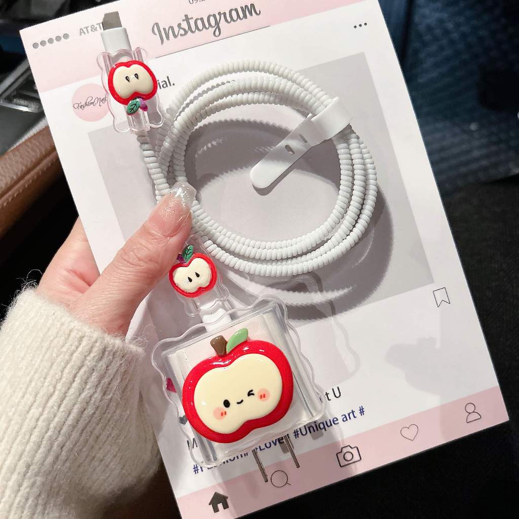 ชุดเเต่งสายชาร์จ   สำหรับ ไอโฟน 20w 18w   ชุดถนอมสายชาร์จ ลายแอปเปิ้ล