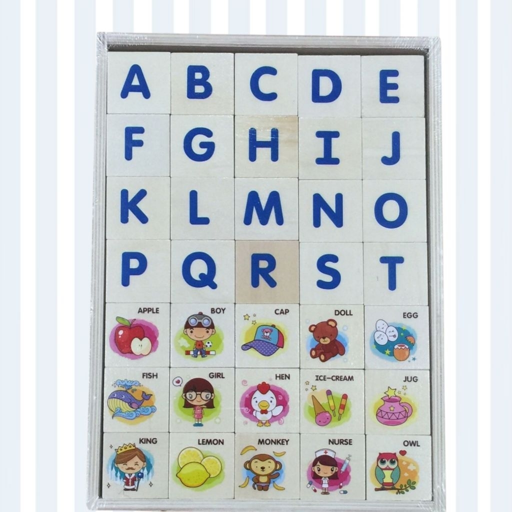 บล็อกไม้ ABC ขนาด 26x36cm ประกอบด้วย ABC, รูปภาพ ABC, ของเล่นไม้ ABC 2078170250