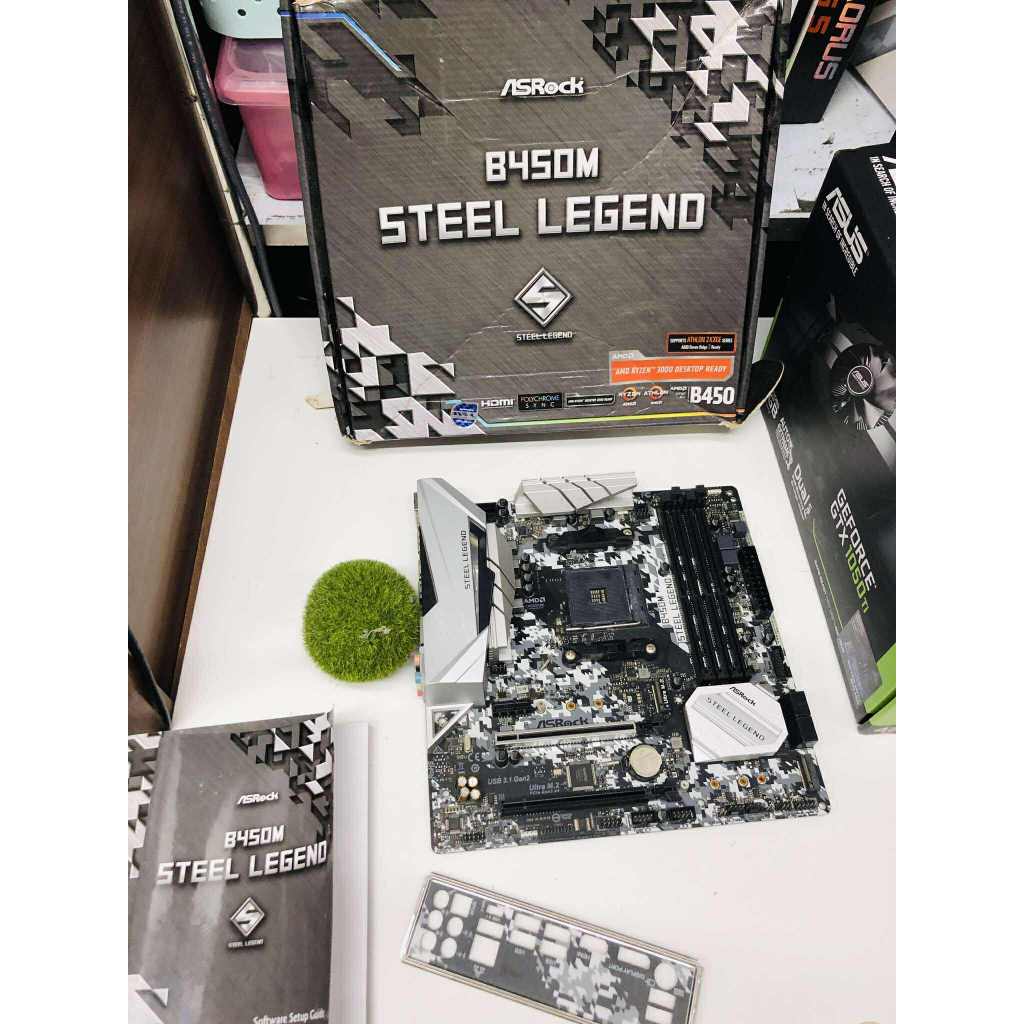 MAINBOARD (เมนบอร์ด) ASROCK B450M STEEL LEGEND มีกล่อง มีฝาหลัง ใช้งานปกติ