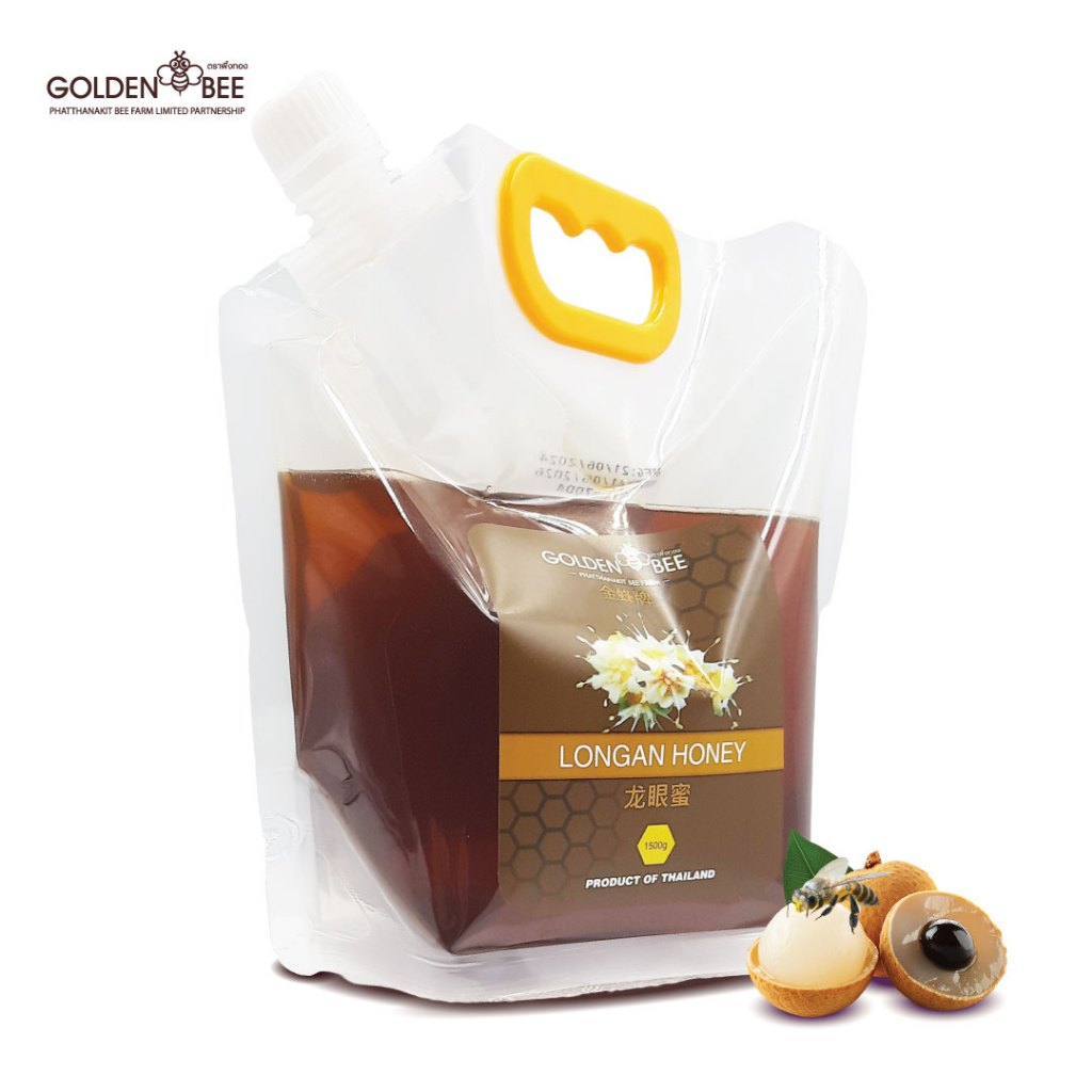 น้ำผึ้งดอกลำไย "แบบเติม" คุ้มค่าขนาด 1,500 กรัม Longan Honey Refill 1500g. แบรนด์ Golden Bee