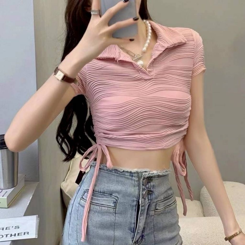 เสื้อยืดโปโลเชือกรูดข้าง 🦋bshop026🦋