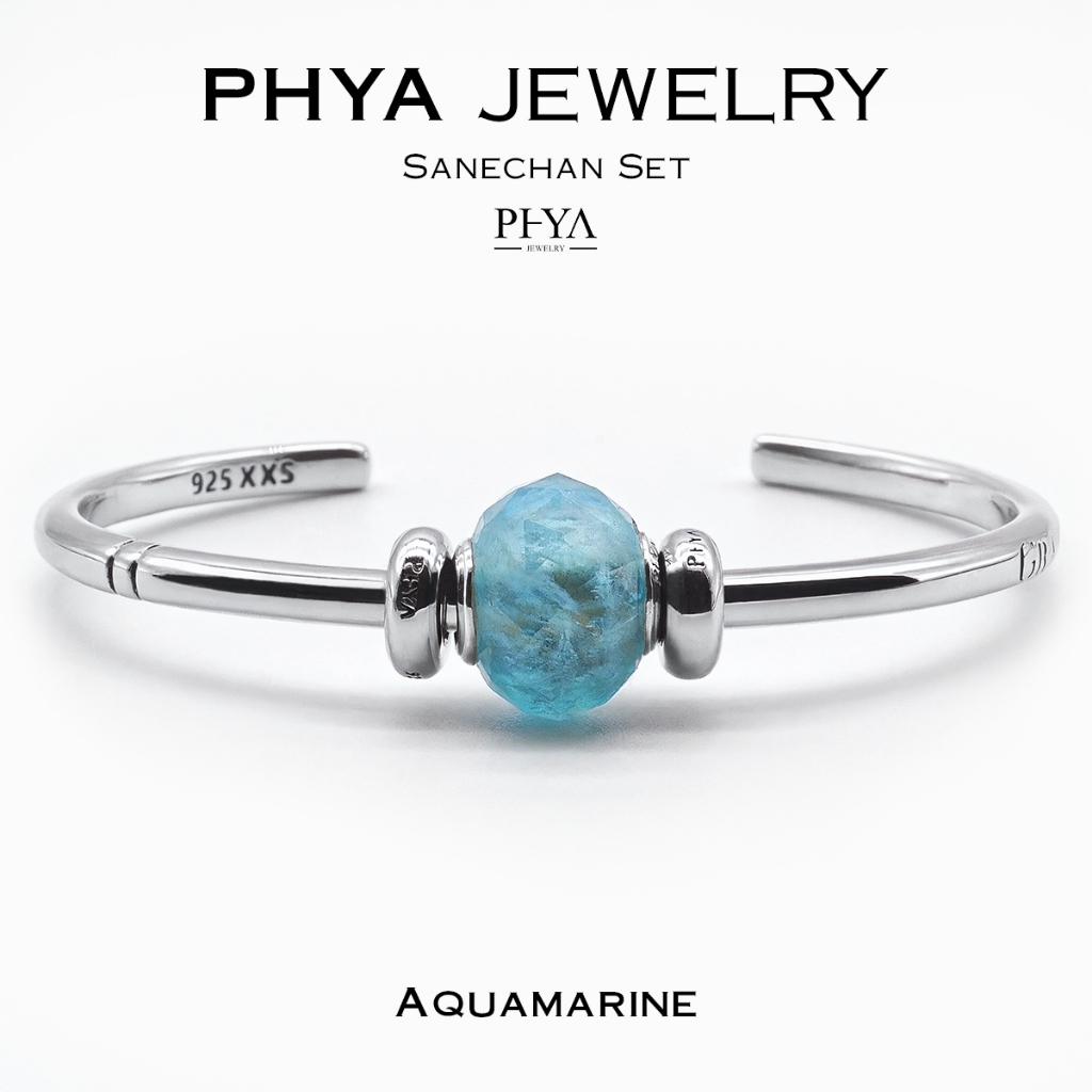 PHYA Sanechan Bangle Set – Aquamarine : กำไลเงินแท้เซ็ตเสน่ห์จันทน์หินอความารีน