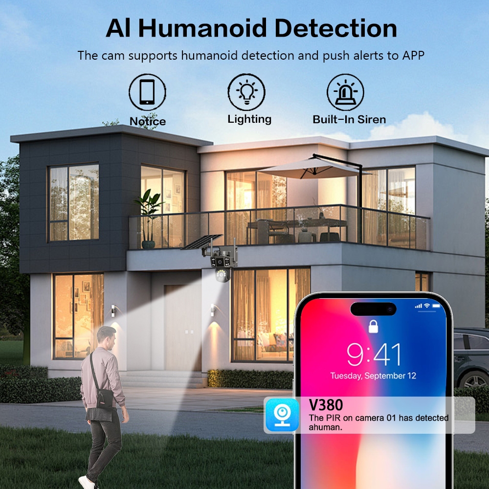 V380 Pro 8MP 4K FHD,กล้องวงจรปิดไร้สายพลังงานแสงอาทิตย์ WIFI,กล้องเฝ้าระวังความปลอดภัยกลางแจ้งในตัว - รูปที่ 3