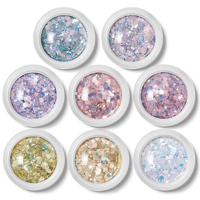ผงกลิตเตอร์เลเซอร์แบบผสมหยาบและละเอียด อุปกรณ์ตกแต่งเล็บ 8 สี DIY