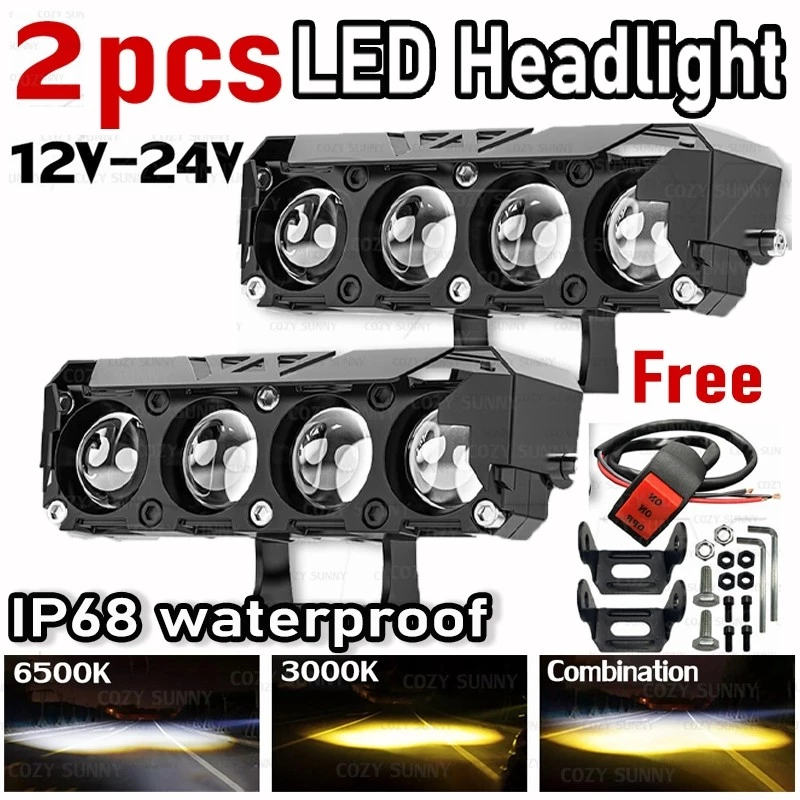 ไฟสปอร์ตไลท์ led 12V 24V อลูมิเนียมผสม ไฟสปอร์ตไลท์มอเตอร์ไซค์ กันน้ำ กันกระแทก สําหรับรถจักรยานยนต์ รถบรรทุก Moto SUV