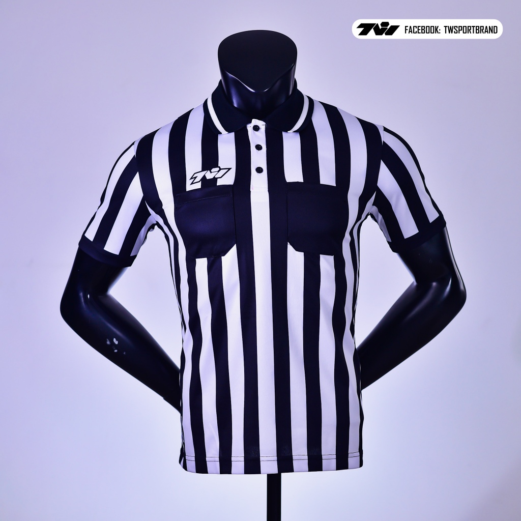 เสื้อผู้ตัดสิน เสื้อกรรมการ TWSPORT Referee Polo คอปก ลายทางสีขาวดำ มีกระเป๋าหน้า 2 ข้าง