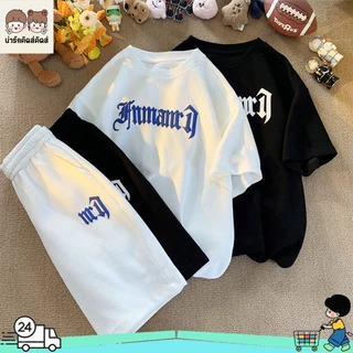 ชุดเด็กชายแขนสั้น เสื้อยืด + กางเกงขาสั้น ลายพิมพ์ตัวอักษร กีฬา ระบายอากาศดี