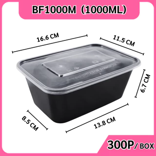 สุดคุ้ม! (ยกลัง300ชุด) กล่องพลาสติกใส่อาหารพร้อมฝา วัสดุPP Food Grade เข้าไมโครเวฟได้ รุ่นBFสีดำ ขนาด500,650,750,1000ML
