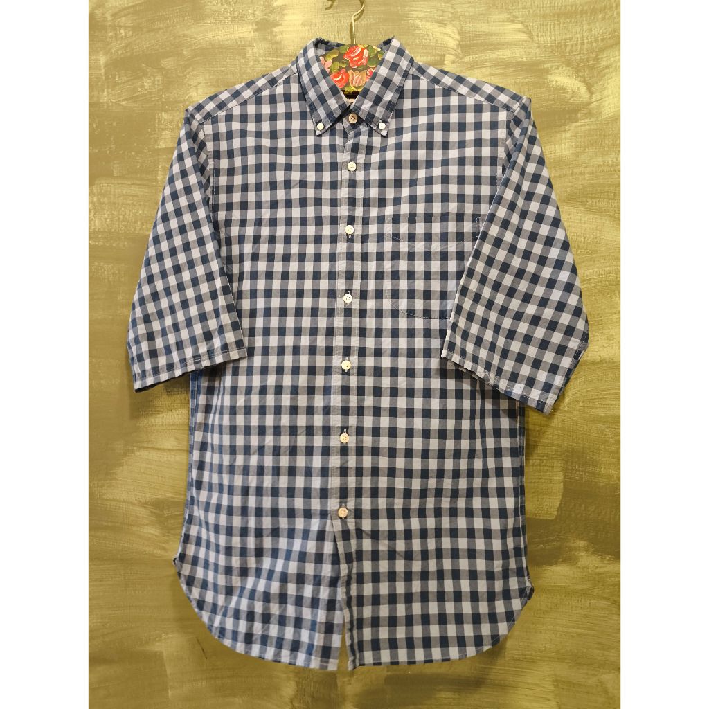 J.Crew Slim 3/4 Sleeve Secret Wash Shirting Blue Gingham Size 38