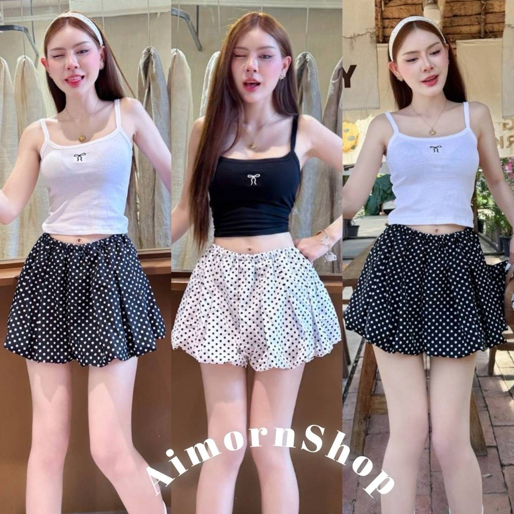 🔥aimorn_shop🔥กระโปรงทรงบอลลูน ลายจุดขาวดำ งานมีซับใน ดีเทลน่ารัก เกาหลีเกาใจสุดๆ
