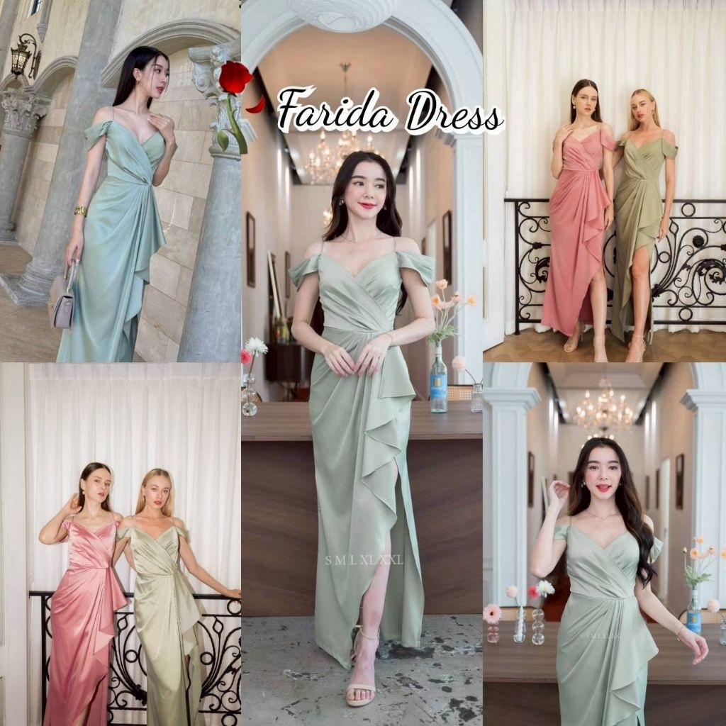 ชุดราตรี ชุดไปงานแต่ง ชุดไปงาน แต่งงาน ผ้าเครปซาติน TP003 สวยหรู ไซส์ S-2XL สายเดี่ยว คล้องแขน เดรสยาว Woman Lady Dress