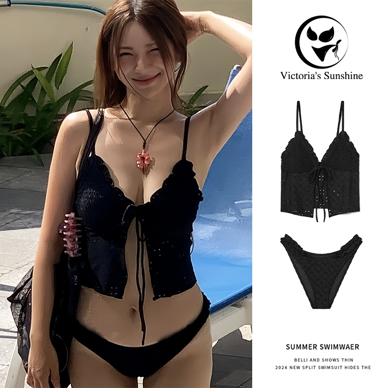 ชุดบิกีนี่ ชุดว่ายน้ำผู้หญิง เซ็กซี่ ทูพีช black set รุ่นใหม่ ส่งไวจากไทย#0511