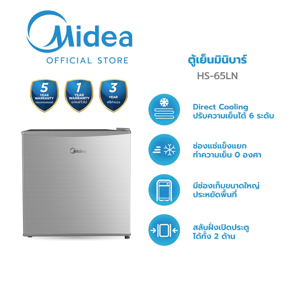 Midea ตู้เย็นมินิบาร์ ไมเดีย ความจุ 1.6Q (45 ลิตร) รุ่น HS-65LN *รับประกันสินค้า 3 ปี / Compressor 5