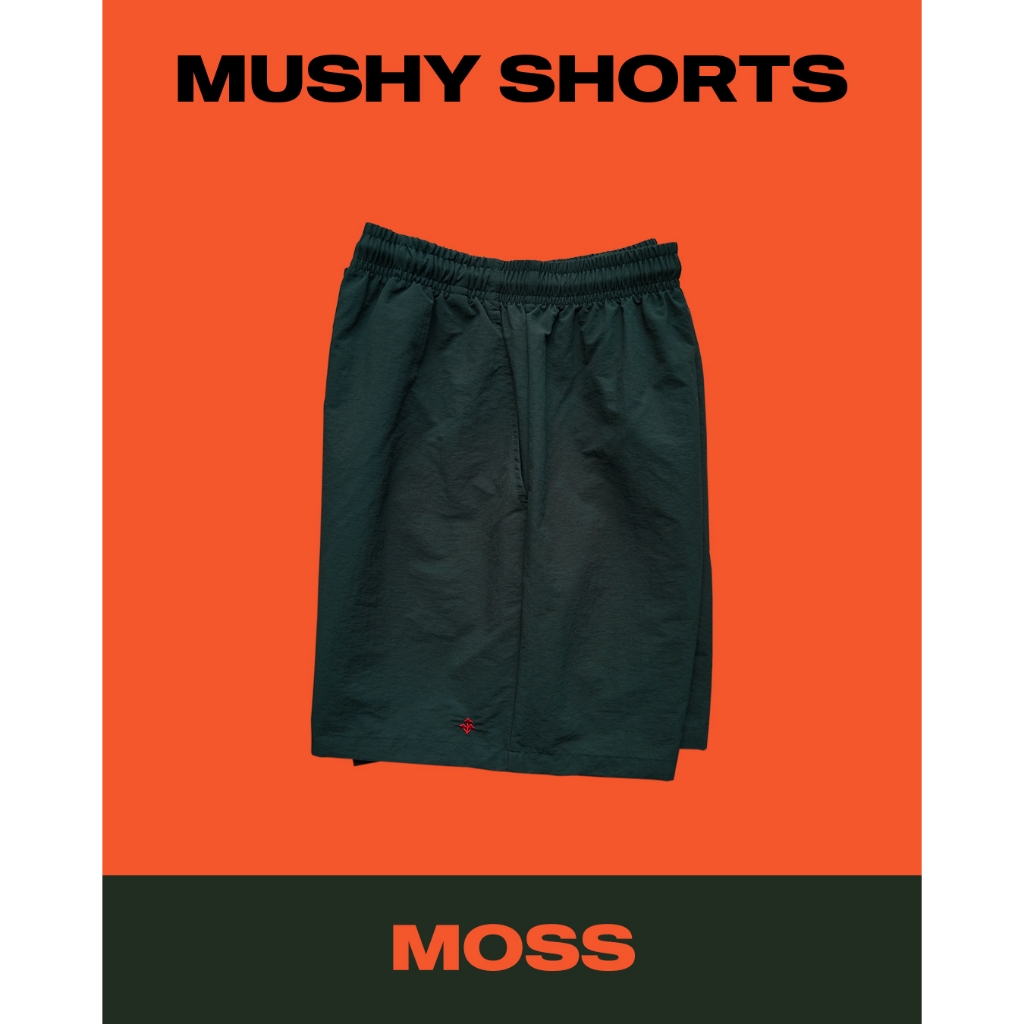 UNUSUAL MUSHROOM MUSHY SHORTS - MOSS - กางเกงขาสั้น ผ้าไนลอน UNISEX