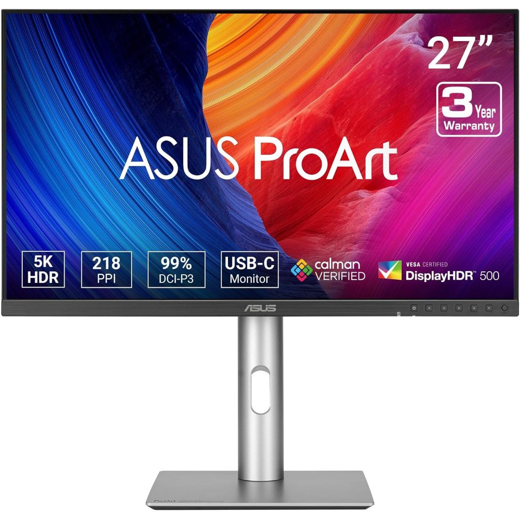 ASUS ProArt Display 27" 5K HDR Professional Monitor PA27JCV - 5K (5120 x 2880), IPS, 99% DCI-P3, 100% sRGB, USB-C PD 96W