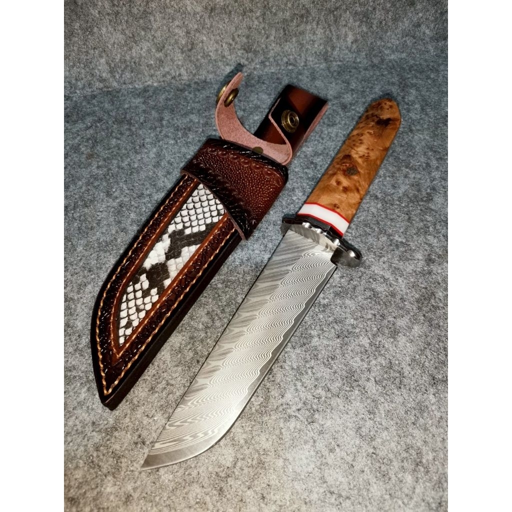 อุปกรณ์ตั้งแคมป์เดินป่า วัสดุใบมีด: เหล็กดามัสกัส67ชั้นแกนกลางVG10ความแข็ง60-61HRCด้ามจับ ไม้เงาเนื้