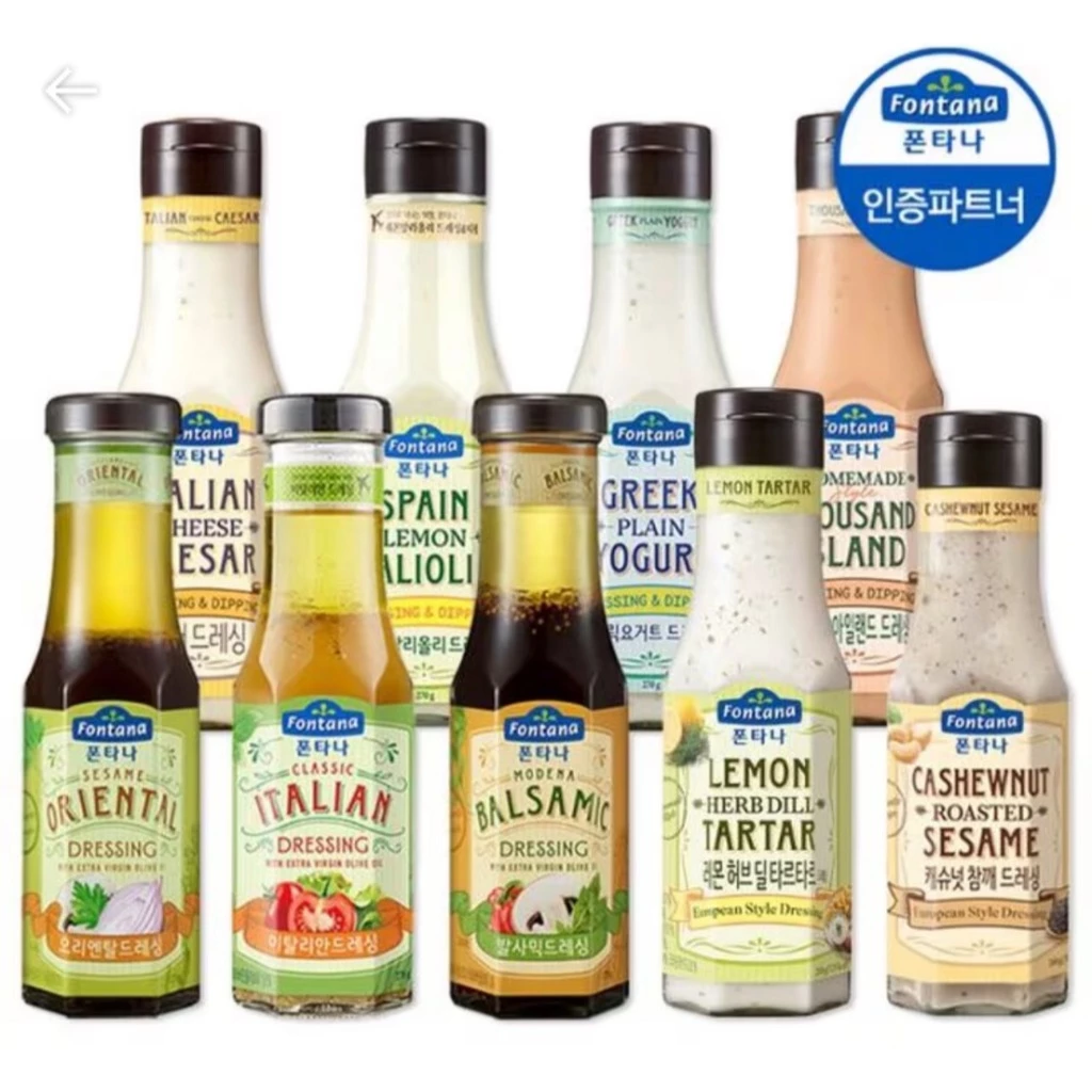 น้ำสลัดเกาหลี 5 รสชาติ fontana dressing greek yogurt balsamic Italian Cheese kiwi pine apple 폰타나드레싱