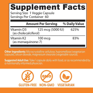 ✅พร้อมส่ง วิตามิน D3+K2 MK-7 Doctor's Best Vitamin D3 + K2, MK-7, 5000 IU, 60 Veggie Capsules