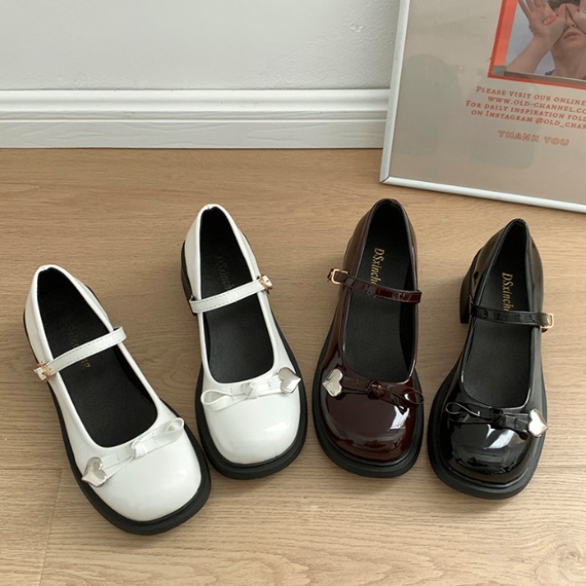 รองเท้าแมรี่เจนแฟชั่นสไตล์ญี่ปุ่น รองเท้าหนังส้นหนาของผู้หญิง ตกแต่งโบว์ หัวกลม สไตล์ย้อนยุค - รูปที่ 6