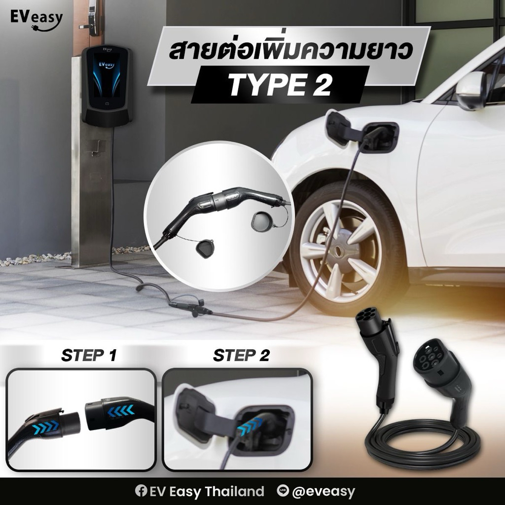 สายต่อ เพิ่มความยาว สายชาร์จรถ EV PHEV ตัวเมียเป็นตัวผู้ TYPE2 for EV CAR 32A